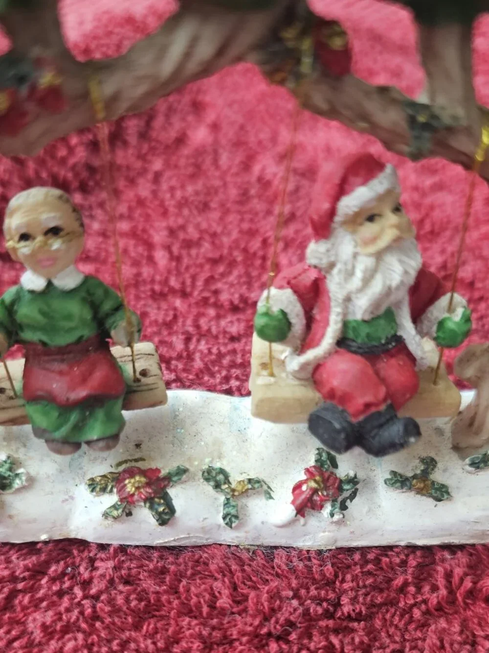 Santa Claus and Mrs. Claus Swinging - Christmas Holiday Figurine - Preowned